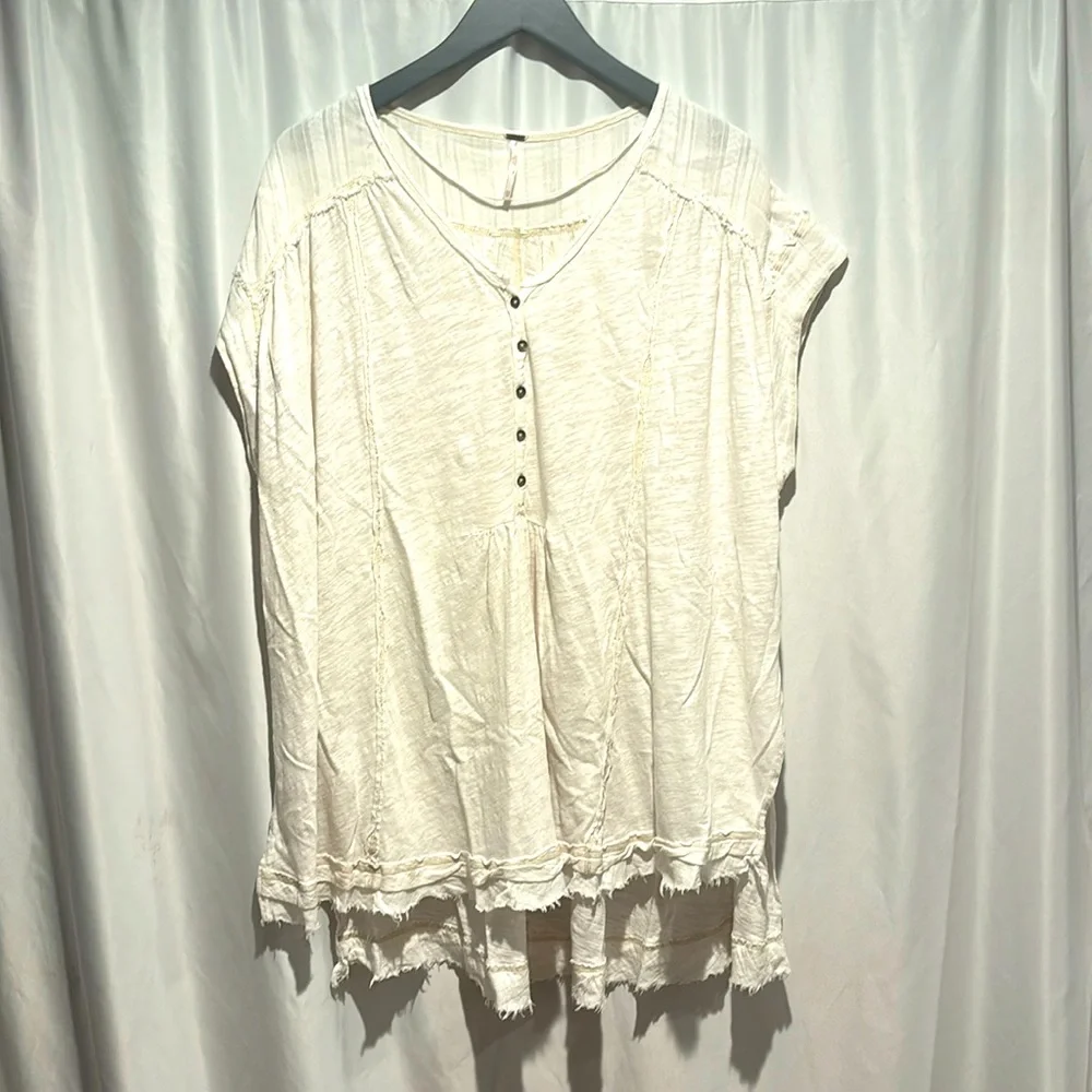 Free People Flowy Cotton Linen Tunic size XS off white - Picture 4 of 9